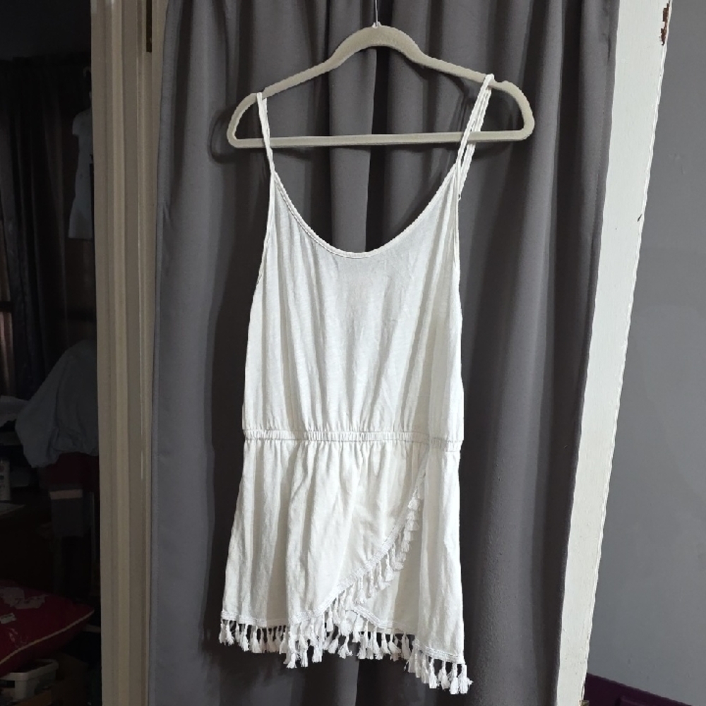 Victoria's Secret Womens Loungewear Beach CoverUp Nightgown‎ White Fringe  L EUC